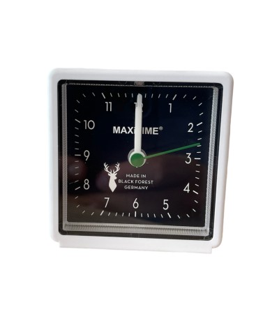 Maxitime Black Forest quartz alarm clock with light and snooze button, housing white, dial black