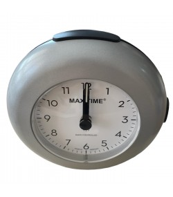 Maxitime radio controlled alarm clock with snooze, crescendo alarm, light, 2 hands, round silver housing