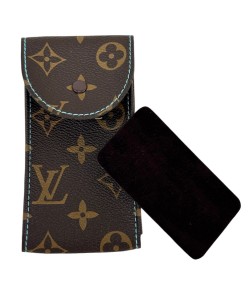 New Louis Vuitton watch brown leather pouch with blue stitching