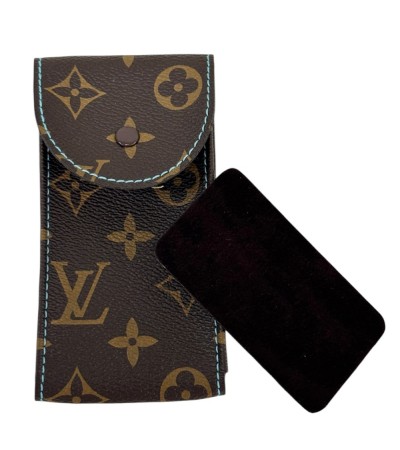 New Louis Vuitton watch brown leather pouch with blue stitching
