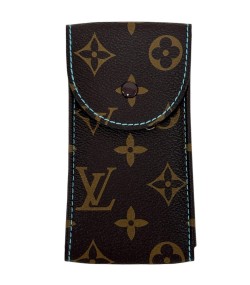 New Louis Vuitton watch brown leather pouch with blue stitching