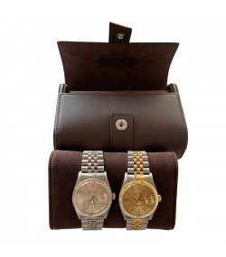 New Rolex leather pouch travel box in brown for 2 watches