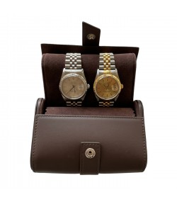 New Rolex leather pouch travel box in brown for 2 watches