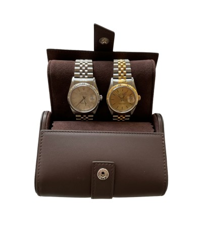 New Rolex leather pouch travel box in brown for 2 watches