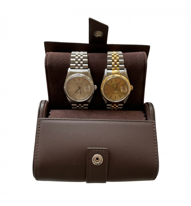 New Rolex leather pouch travel box in brown for 2 watches