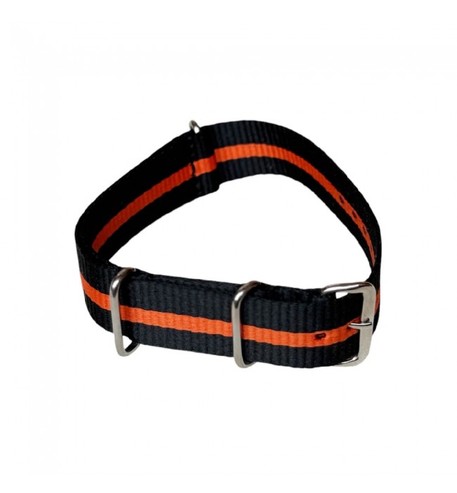 Nylon watch NATO strap black with orange band, 20mm