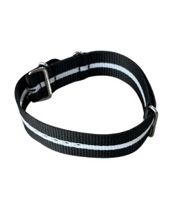 Nylon watch NATO strap black with white band, 18mm