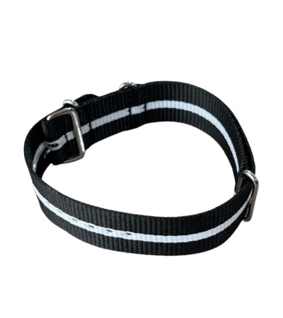 Nylon watch NATO strap black with white band, 18mm
