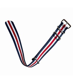 Nylon watch NATO strap blue, red and white, 18mm