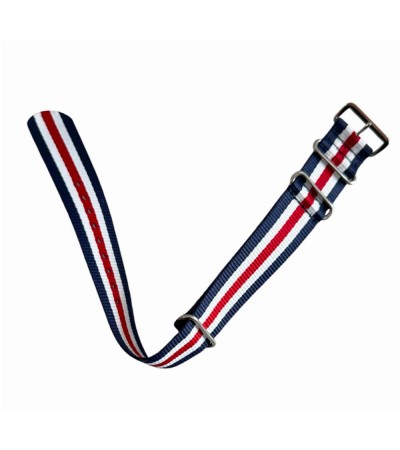 Nylon watch NATO strap blue, red and white, 20mm