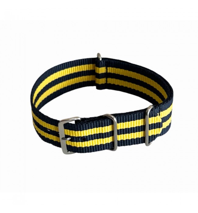 Nylon watch NATO strap navy blue with yellow, 20mm