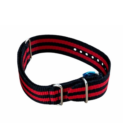 Nylon watch NATO strap red with black, 22mm