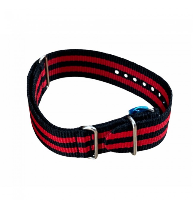 Nylon watch NATO strap red with black, 22mm