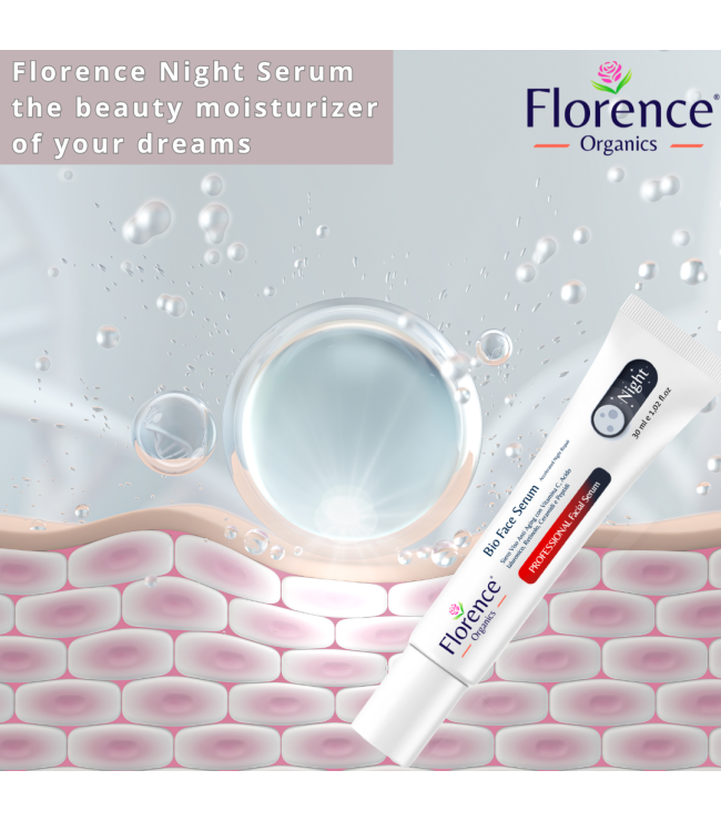 Био серум за лице, нощен ремонт с витамин C и хиалуронова киселина 30 мл - Florence Organics