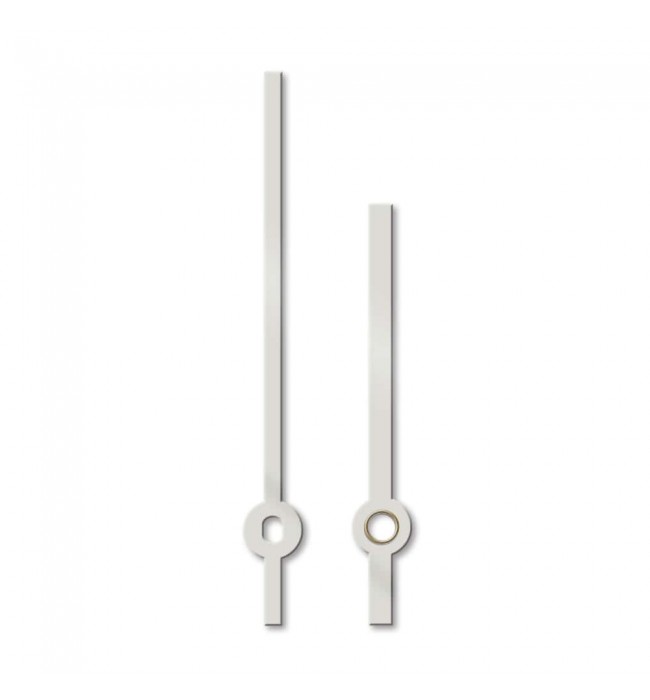 Pair of clock hands, baton-style, length 100 mm, aluminum, white