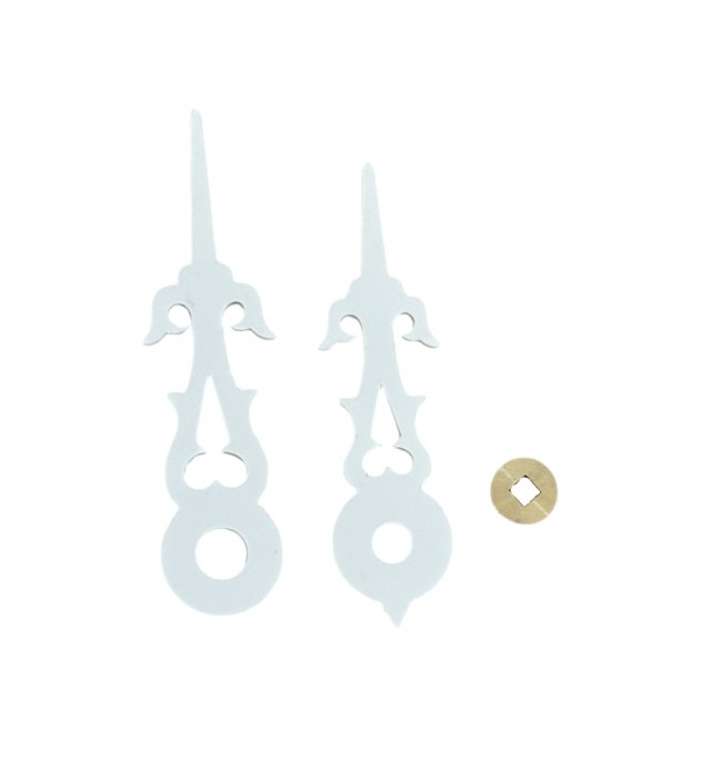 Set of Hands for Cuckoo Clocks – 48 mm, White, with Brass Bushes