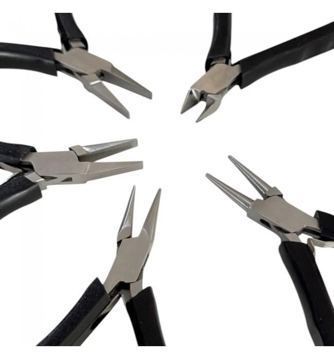 Set of 5 of pliers for jewelers and watchmakers, 130 mm