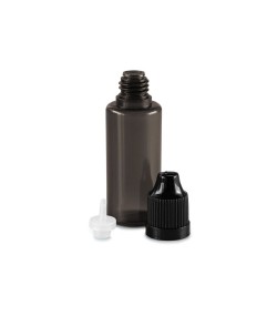 Set of 9 bottles, 5 - 50 ml, black with caps, dosing aids and funnel