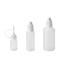Set of 9 bottles, 5 - 50 ml, white with caps, dosing aids and funnel