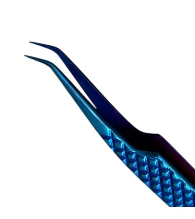 Shinezy stainless steel curved blue tweezer, non-magnetic for watchmakers and jewellers, 120mm