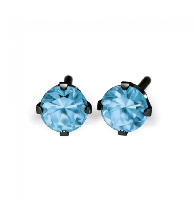 Studex black steel Earrings with Blue Cubic zirconia, 4mm, 7517-0170