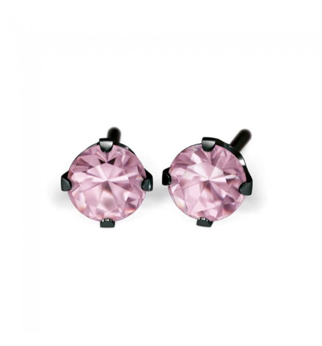 Studex black steel Earrings with Pink Cubic zirconia, 4mm, 7517-0150
