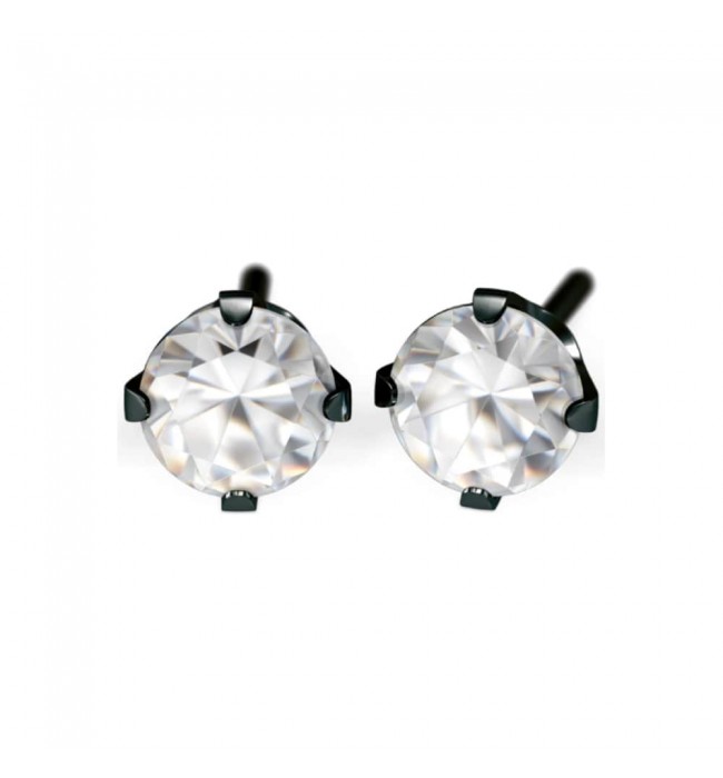 Studex black steel Earrings with White Cubic zirconia, 4mm, 7517-0100