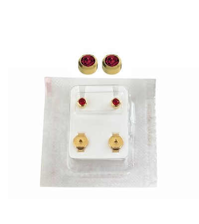 Studex Oval Children's Gold Tone Earrings with Red Stones, 3.95 mm