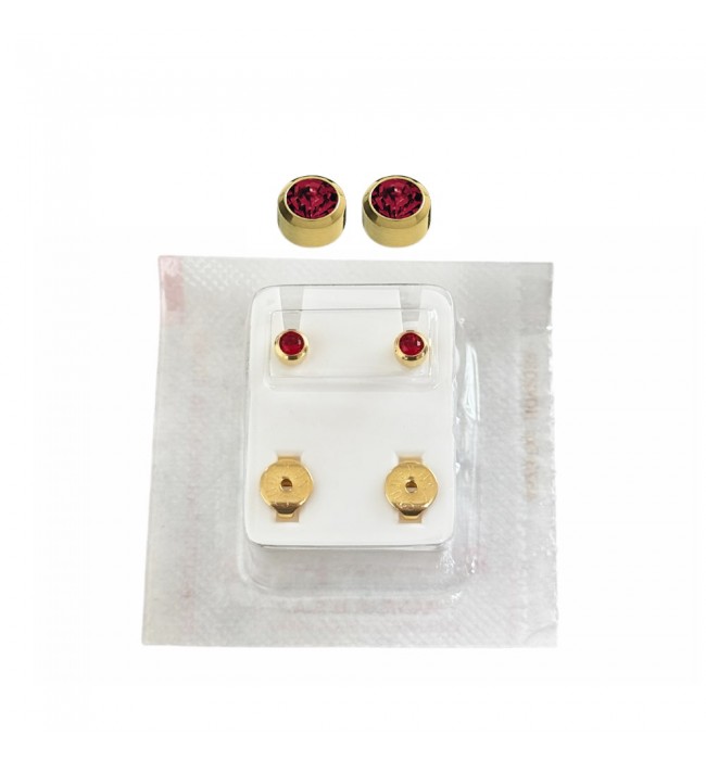 Studex Oval Children's Gold Tone Earrings with Red Stones, 3.95 mm
