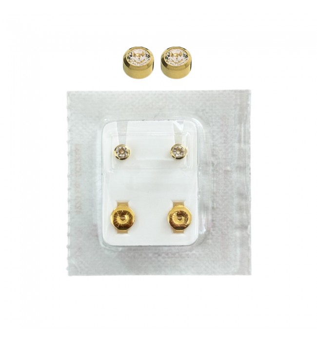 Studex Oval Children's Gold Tone Earrings with White Stones, 3.95 mm