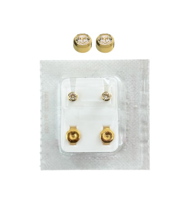 Studex Oval Children's Gold Tone Earrings with White Stones, 3.95 mm
