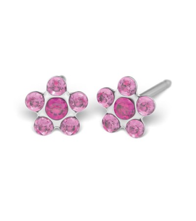 Studex silver Light Rose Fuchsia Flower Earrings, 5mm 7512-6023