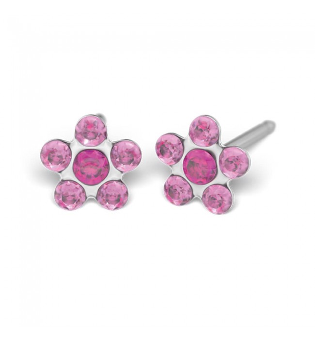Studex silver Light Rose Fuchsia Flower Earrings, 5mm 7512-6023