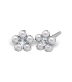 Studex steel flower with Cubic zircon & Pearl white Earrings, 5mm, 7512-6301