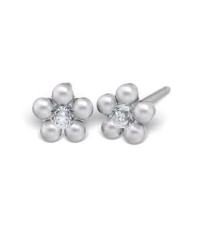 Studex steel flower with Cubic zircon & Pearl white Earrings, 5mm, 7512-6301