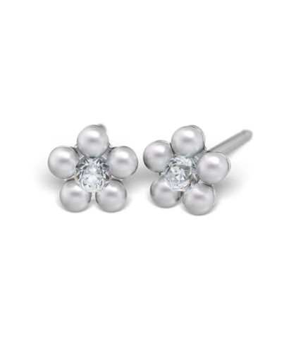 Studex steel flower with Cubic zircon & Pearl white Earrings, 5mm, 7512-6301