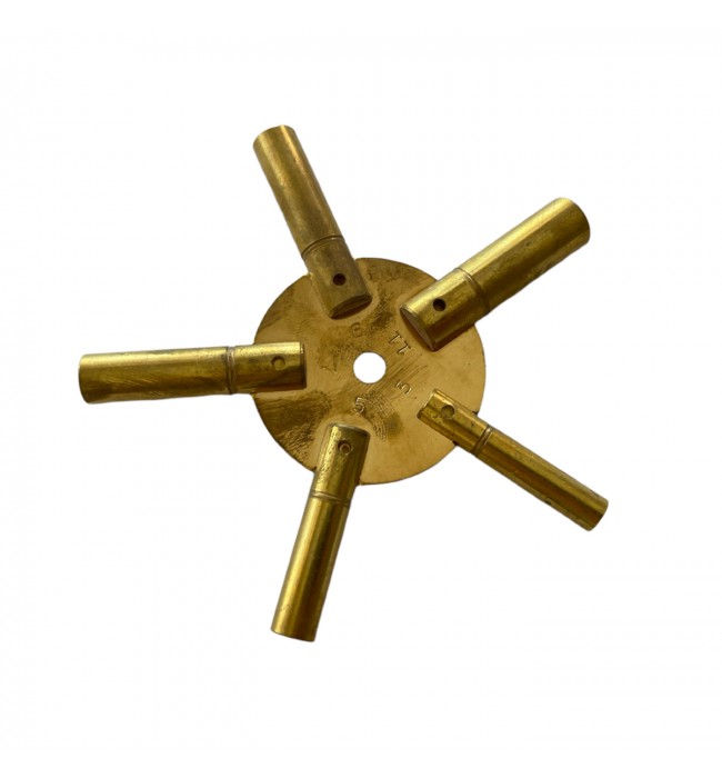 Universal brass key for clocks 5 different sizes 3-5-7-9-11