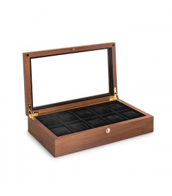 Watch collector box for 10 watches, walnut, matt, with window