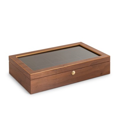Watch collector box for 10 watches, walnut, matt, with window