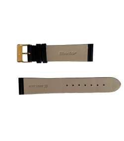 Waterproof black smooth leather watch strap with gold buckle 20mm
