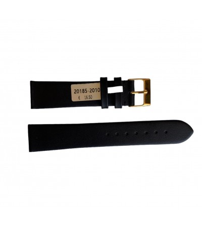 Waterproof black smooth leather watch strap with gold buckle 20mm