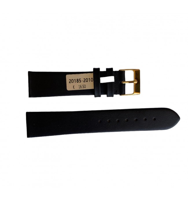Waterproof black smooth leather watch strap with gold buckle 20mm