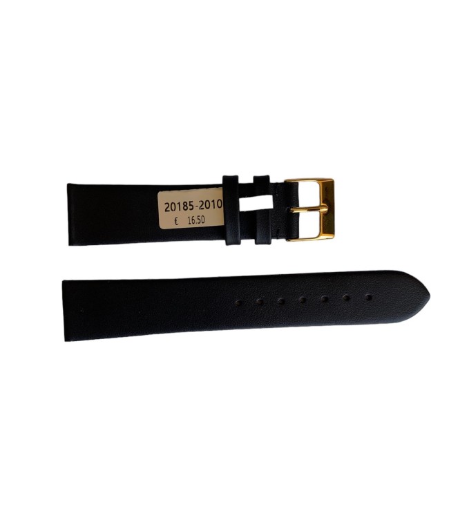 Waterproof black smooth leather watch strap with gold buckle 20mm