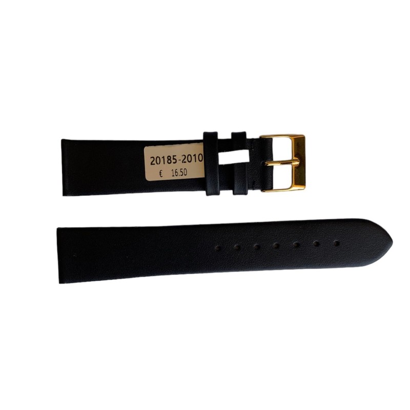 Waterproof black smooth leather watch strap with gold buckle 20mm Waterproof black smooth leather watch strap with gold buckle 20mm