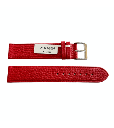 XL red watch leather strap with silver tone buckle 20mm