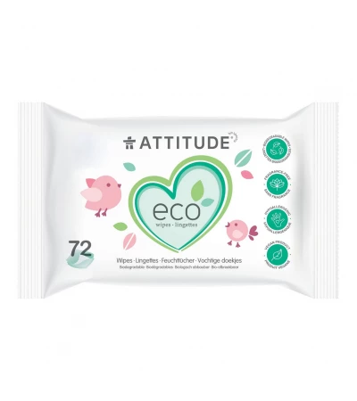 Baby leaves 100% Biodegradable Baby Wipes, Unscented, 72 Pcs, ATTITUDE