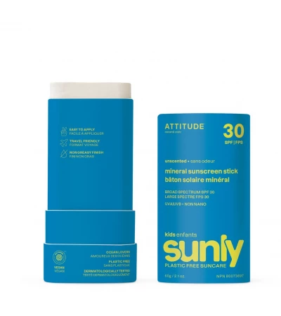 Kids Mineral Sunscreen SPF 30, Unscented, Sunly, ATTITUDE