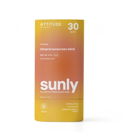 Plastic-Free Mineral Sunscreen Stick SPF 30 – Tropical, Sunly, ATTITUDE