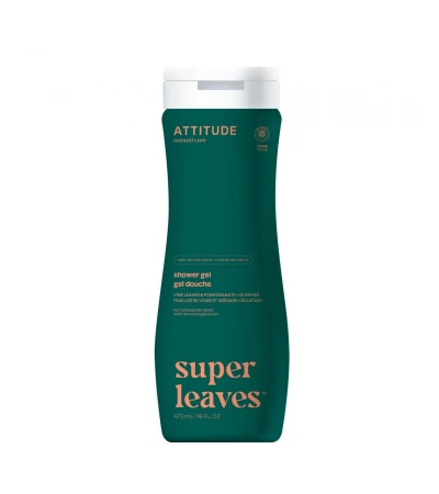 Glowing Shower Gel, Vine Leaves and Pomegranate, Super leaves, ATTITUDE