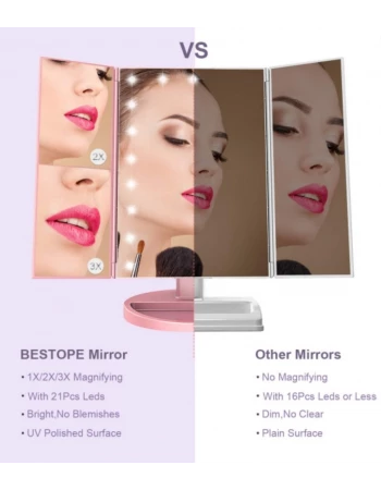 Cosmetic Makeup Mirror, LED Lights, Pink